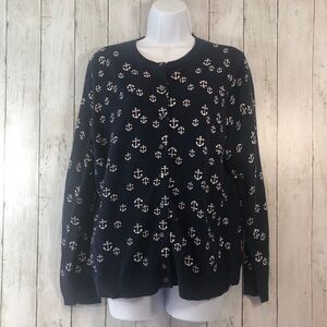 Karen Scott Anchor-Pattern Cardigan Extra Large